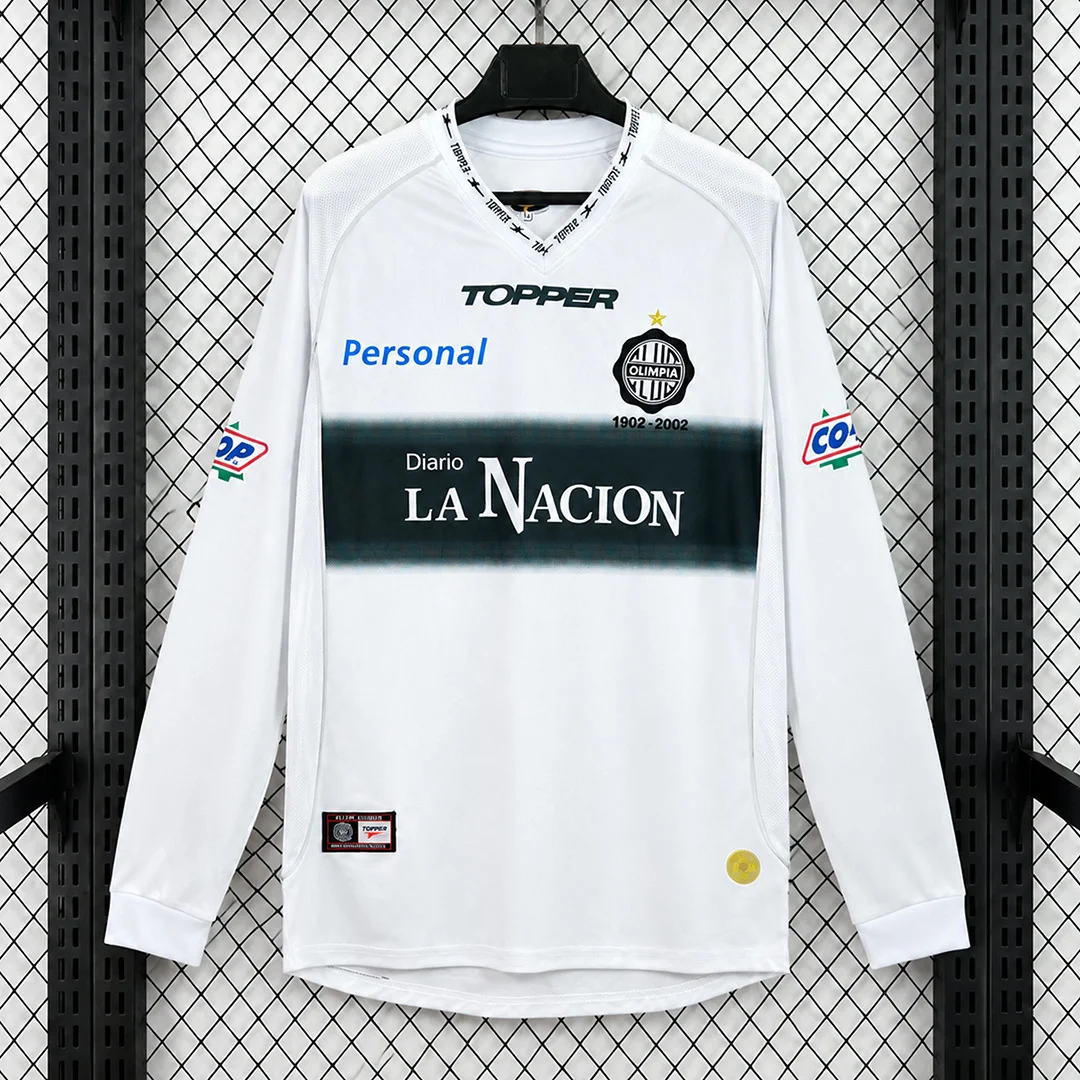 2002 Club Olimpia Centenary Home Long Sleeve Retro Soccer Jersey