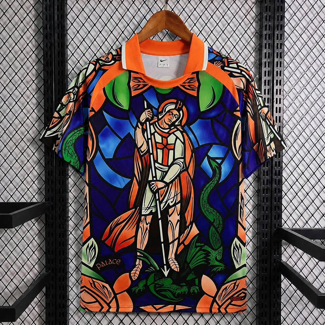 2026 England x Palace Skateboards St. George Dragon Stained-glass Orange Soccer Jersey
