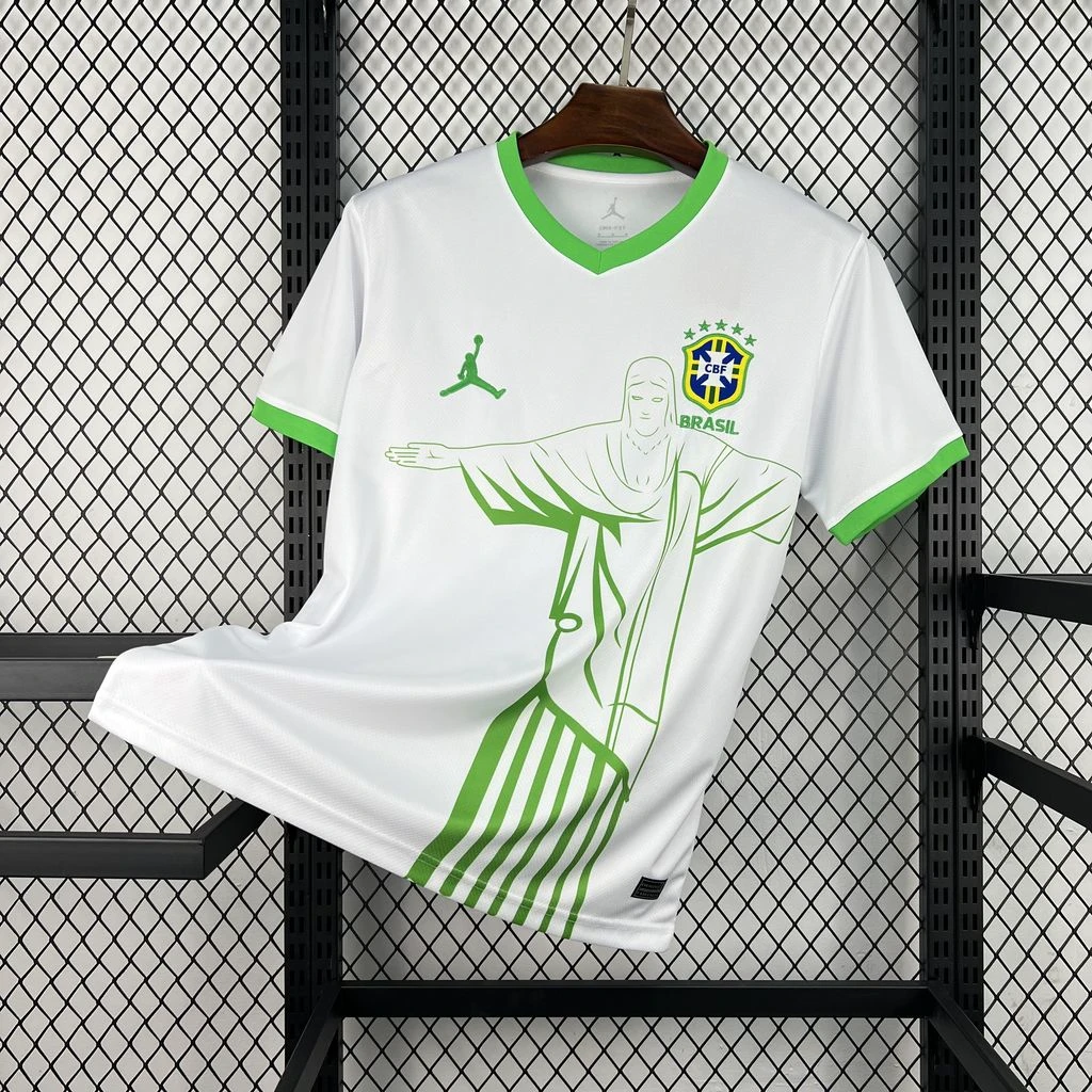 2026 Brazil Jordan Christ the Redeemer White Green Soccer Jersey