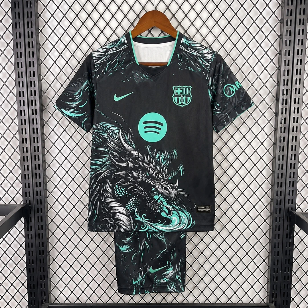 26/27 Barcelona Special Edition Black Dragon Kids Soccer Jersey Size 16-28