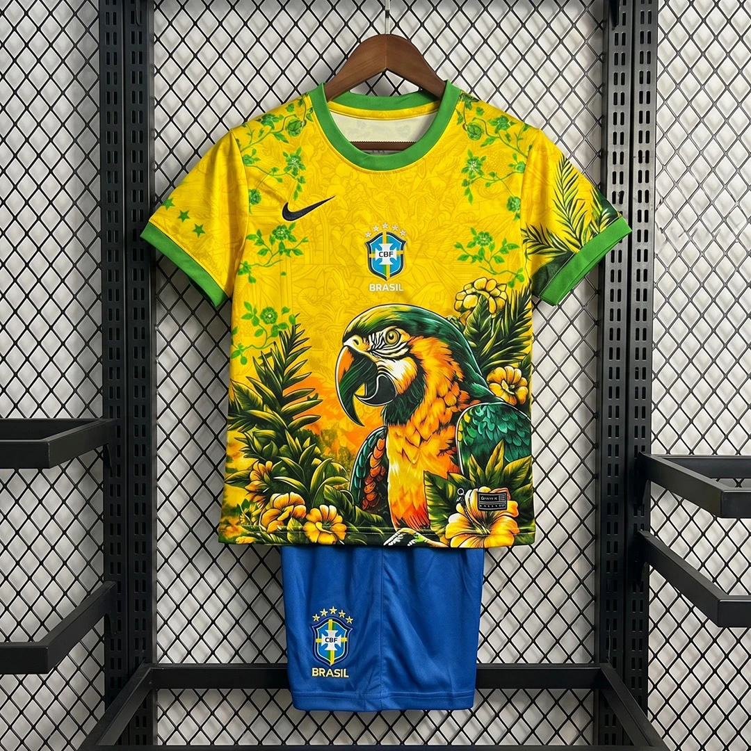 2026 Brazil Parrot Edition Kids Soccer Jersey Size 16-28