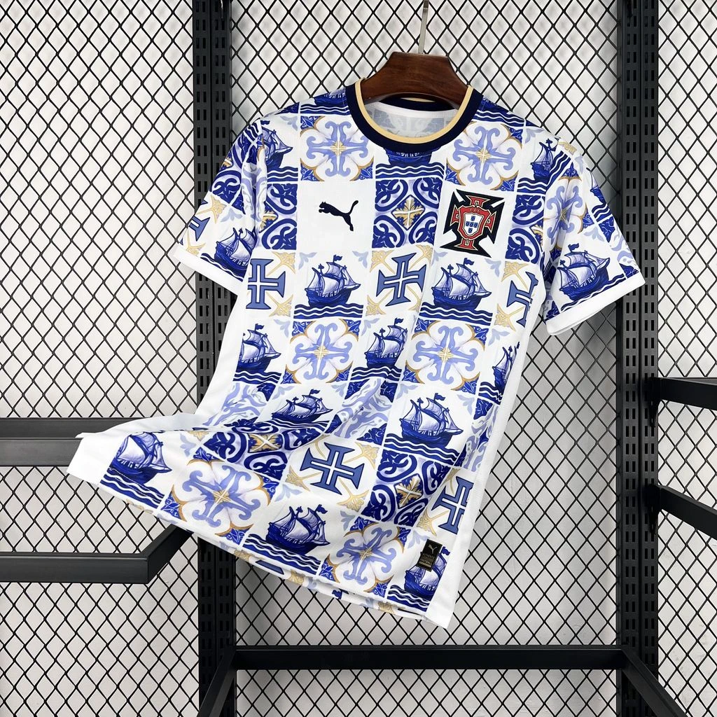 2026 Portugal Special Edition Blue White Patterned Tile Soccer Jersey