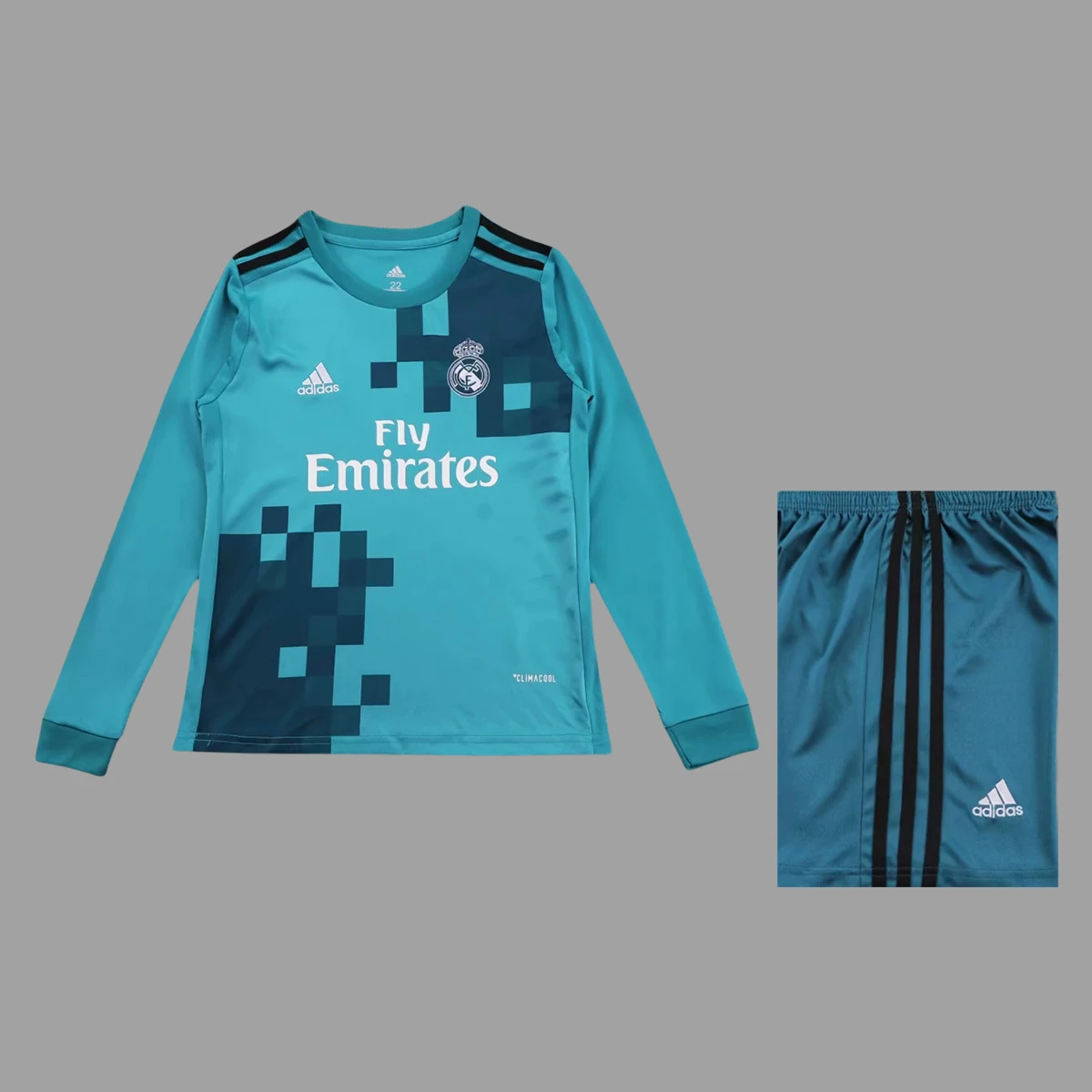 17/18 Real Madrid Third Long Sleeve Kids Retro Soccer Jersey Size 16-28
