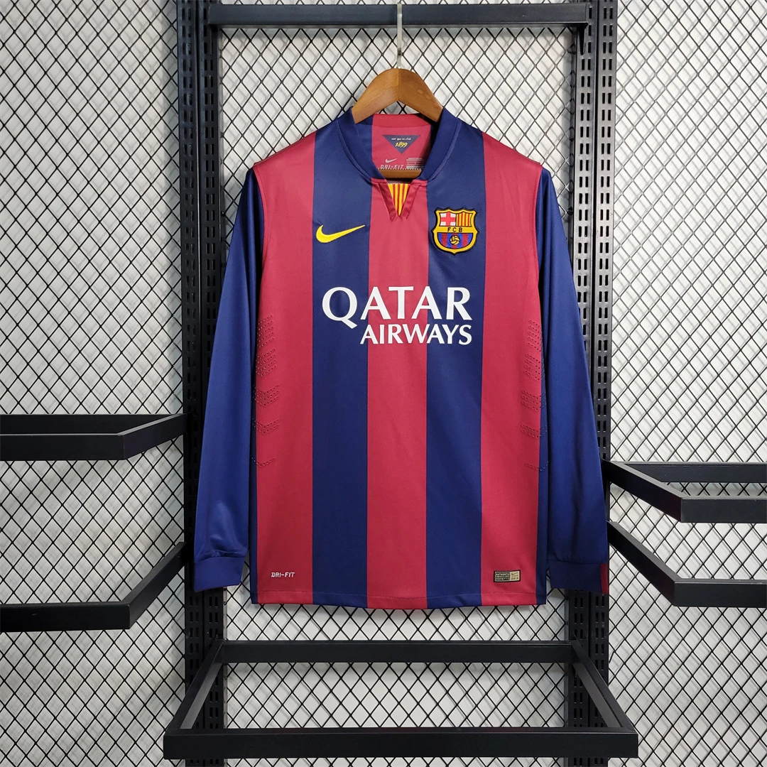 14/15 Barcelona Home Long Sleeve Retro Soccer Jersey
