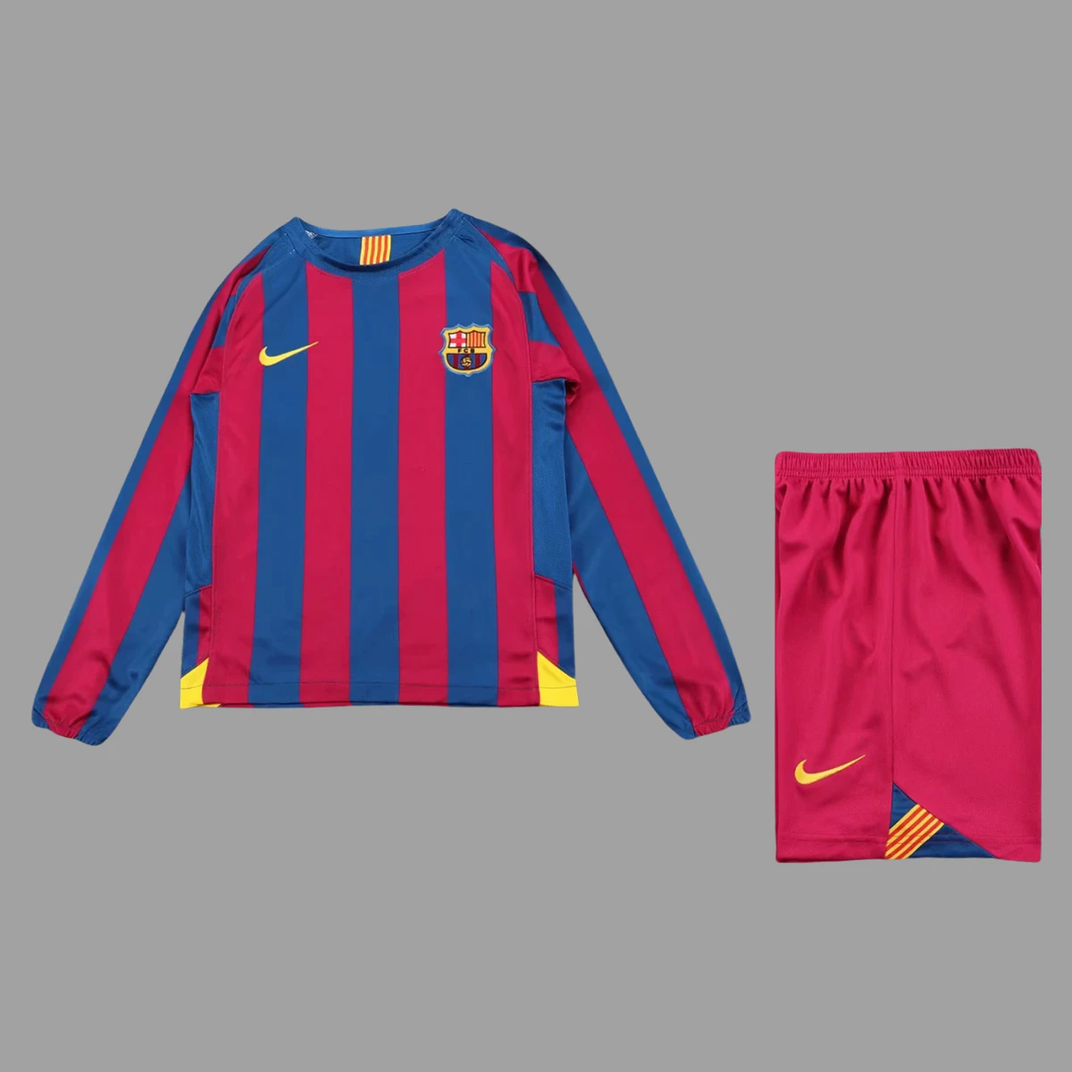 05/06 Barcelona Home Kids Long Sleeve Retro Soccer Jersey Size 16-28