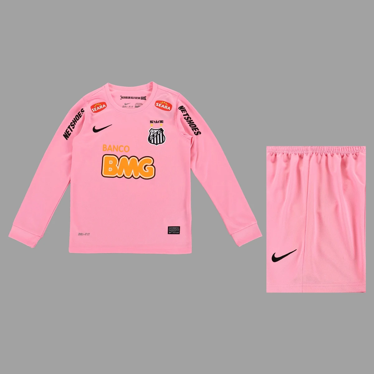 2012 Santos Pink Long Sleeve Kids Retro Soccer Jersey Size 16-28