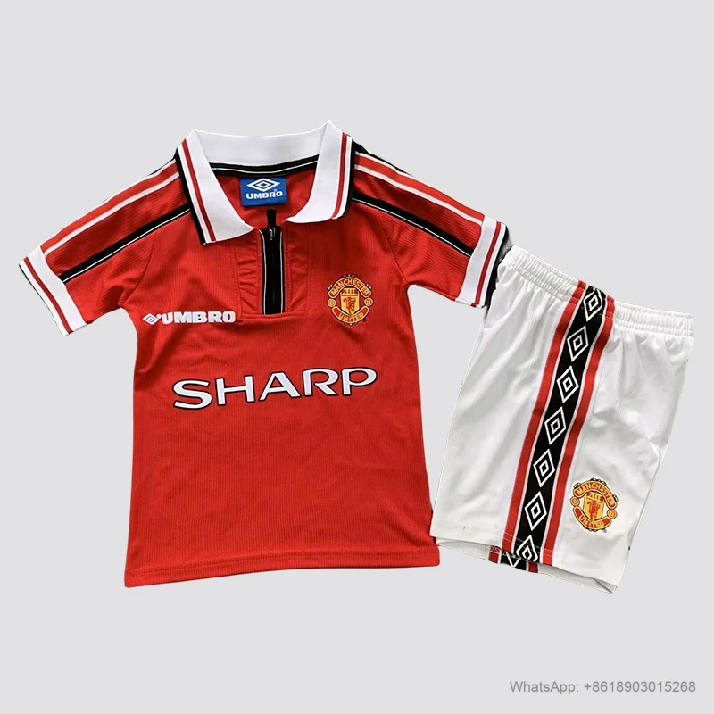 98/99 Manchester United home kids Retro soccer jersey size 16-28