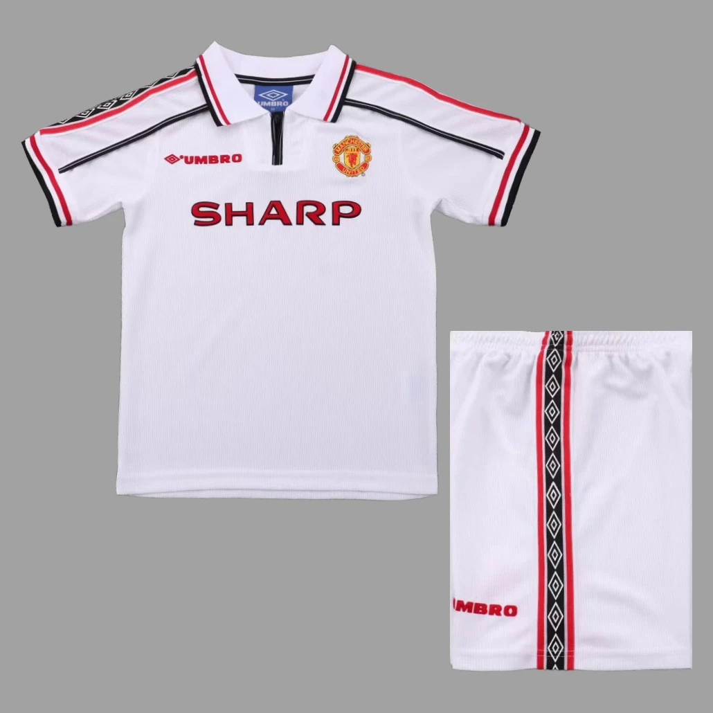98/99 Manchester United White Kids Retro Soccer Jersey Size 16-28