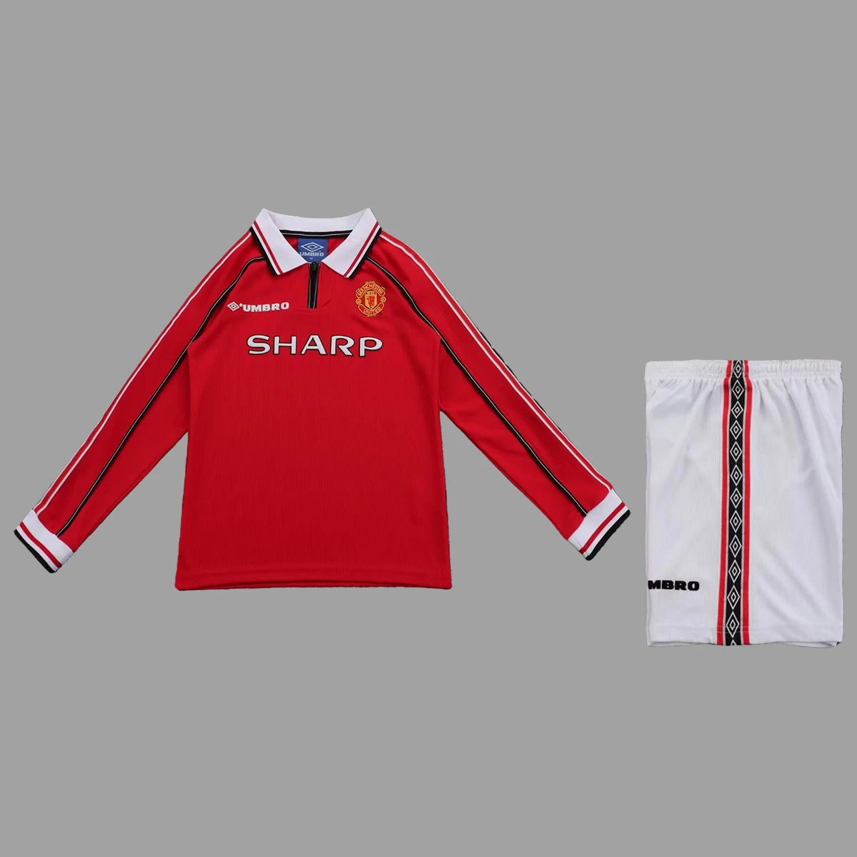 98/99 Manchester United Home Kids Long Sleeve Retro Soccer Jersey Size 16-28