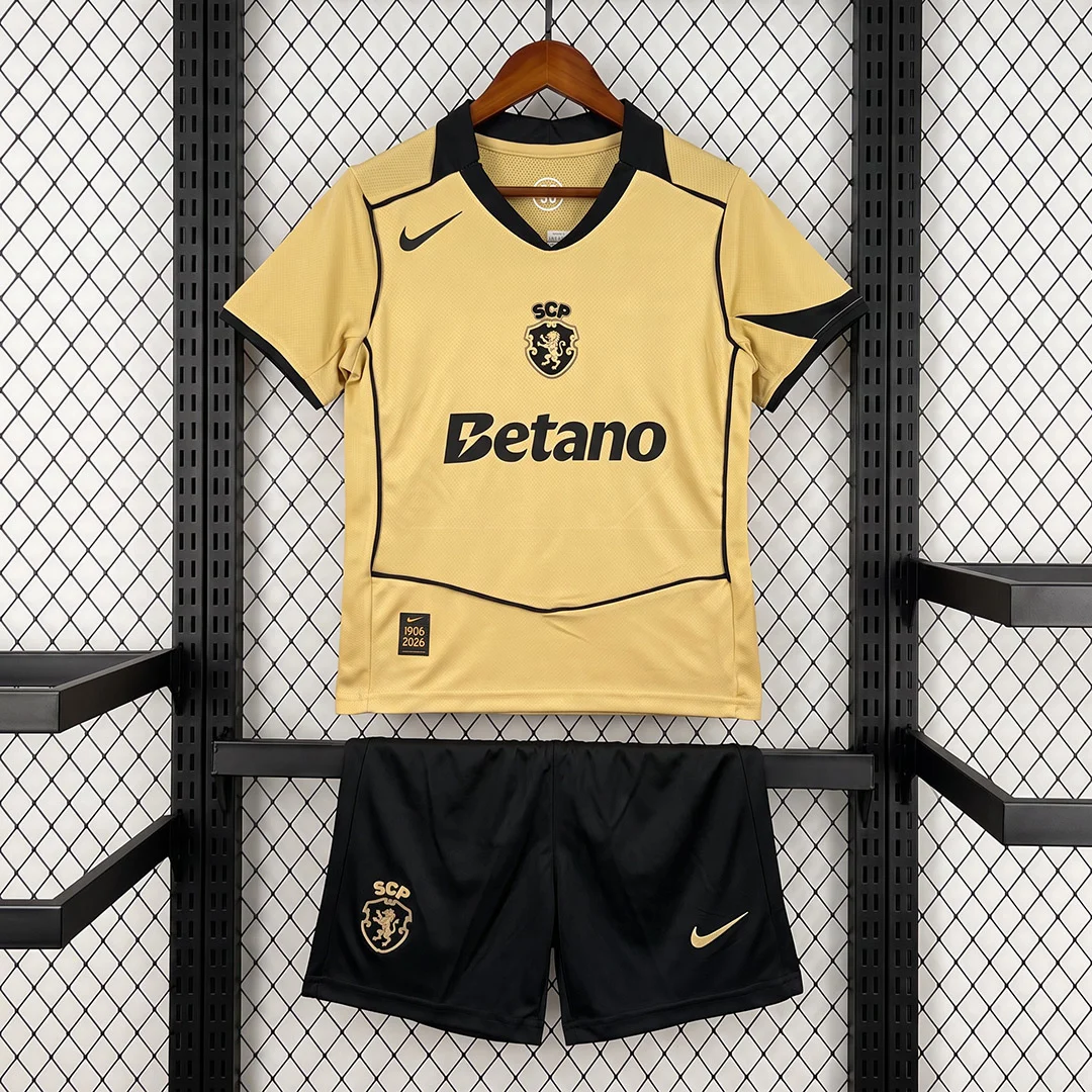 26/27 Sporting CP Lisbon Away Total 90 Gold Kids Soccer Jersey