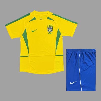 2002 Brazil Home Kids Retro Soccer Jersey Size 16-28