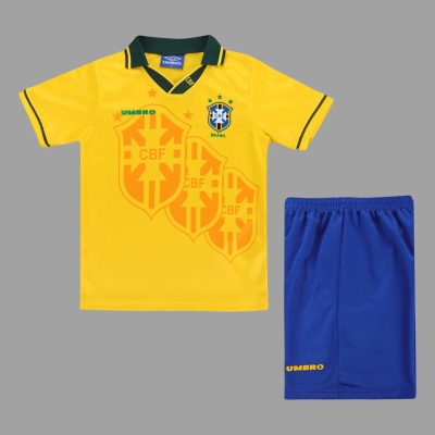 1994 Brazil Home Kids Retro Soccer Jersey Size 16-28
