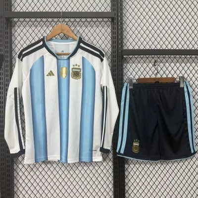 2026 Argentina Home Long Sleeve Kids Soccer Jersey Size 16-28