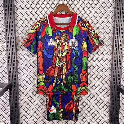2026 England x Palace Skateboards St. George Dragon Stained-glass Red Kids Soccer Jersey