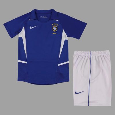 2002 Brazil Away Kids Retro Soccer Jersey Size 16-28