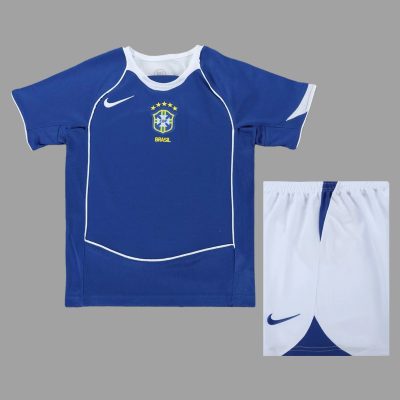2004 Brazil Away Kids Retro Soccer Jersey Size 16-28