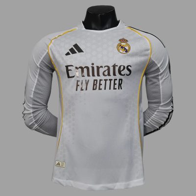 25/26 Real Madrid Home Long Sleeve Player Version Soccer Jersey