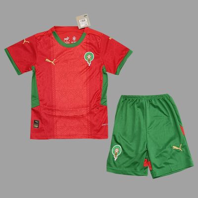 2025 Morocco Home Kids Soccer Jersey Size 16-28