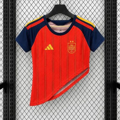 2026 Spain Home 2 Stars Women Asymmetric Hem Crop Jersey