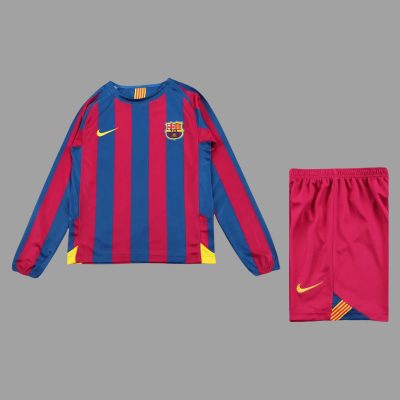 05/06 Barcelona Home Kids Long Sleeve Retro Soccer Jersey Size 16-28