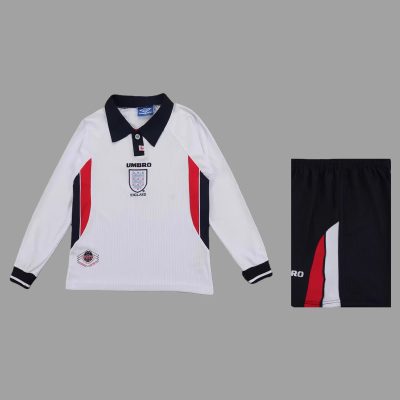 1998 England Home Long Sleeve Kids Retro Soccer Jersey Size 16-28